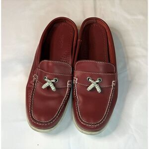 L.L. Bean‎ Womens Sz 8 1/2 M Red Leather Slip On Loafers Mules